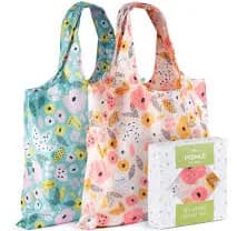 Floral Polyester Reusable Grocery Bags: Foldable Shopping Tote Set