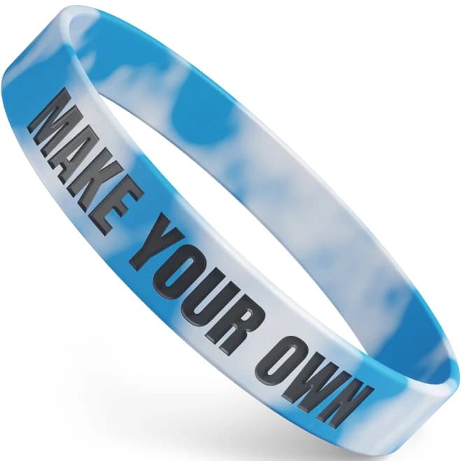 Custom Bracelets - 100% Silicone - Classic Rubber Wristbands (1ct, Process Blue/White Swirl) by Wristband Bros