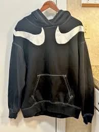 Women Nike Double Swoosh Medium Oversize Hoodie Streetwear Black White Stitched