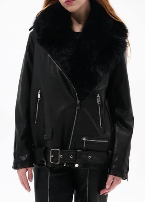 Azalea Wang Aurelia Faux Leather Moto Jacket with Removable Faux Fur Trim