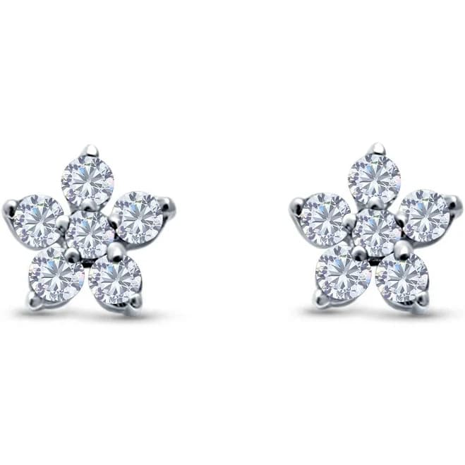 925 Sterling Silver Round Simulated CZ Stud Earrings