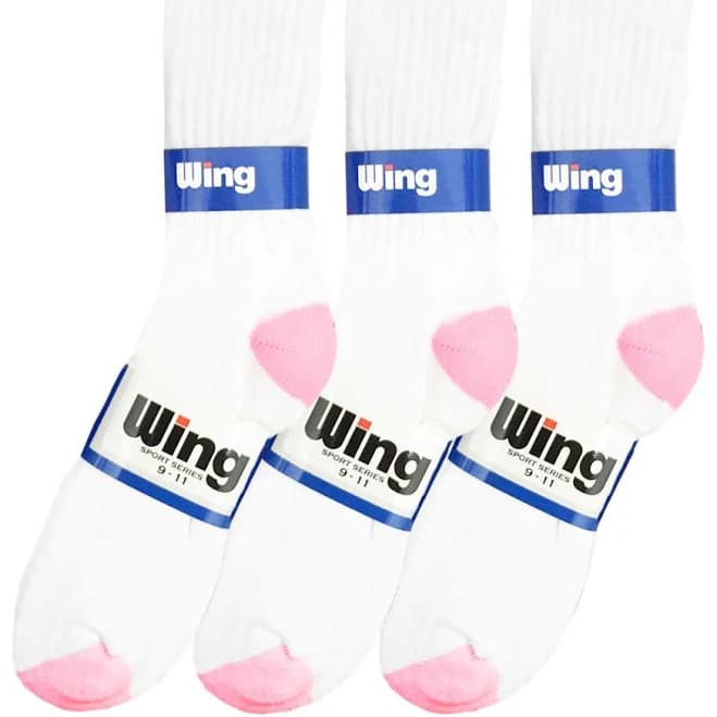 Wing Crew Sport Socks - White/Pink Heel & Toe (Size: 9-11) - 1 dozen