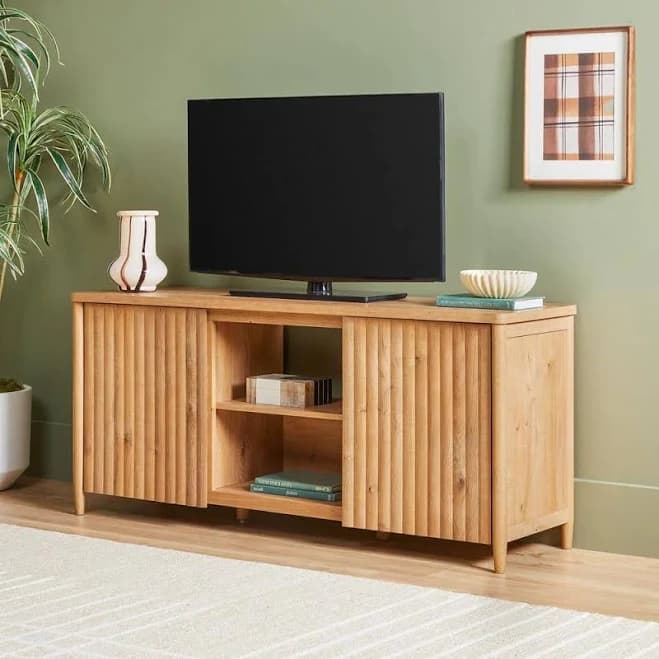 walker edison Flynn Scandinavian Reeded TV Stand with Storage