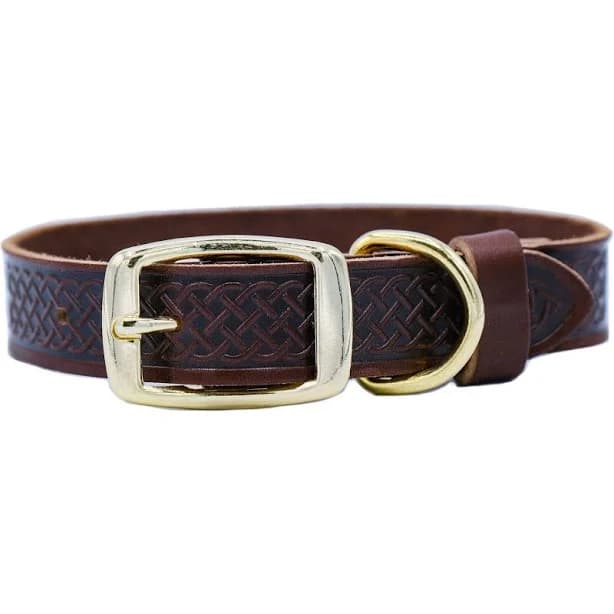 Euro-Dog Celtic Gold Style Leather Dog Collar