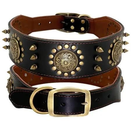 Didog Spiked Studded Wide Genuine Leather Dog Collar