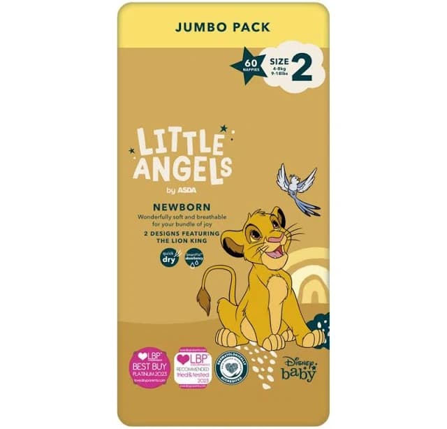 LITTLE ANGELS by ASDA Newborn Disney Size 2 4-8 kg Jumbo Pack 60 Nappies