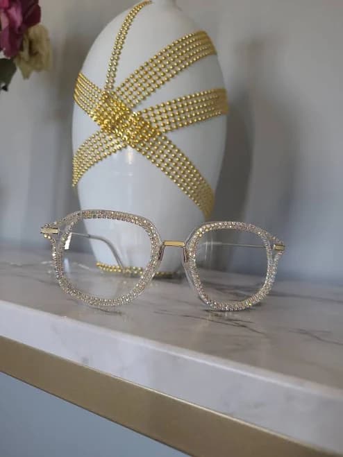 Clear Rhinestone Cat Eye Glasses Women Retro Vintage Bling Eyewear