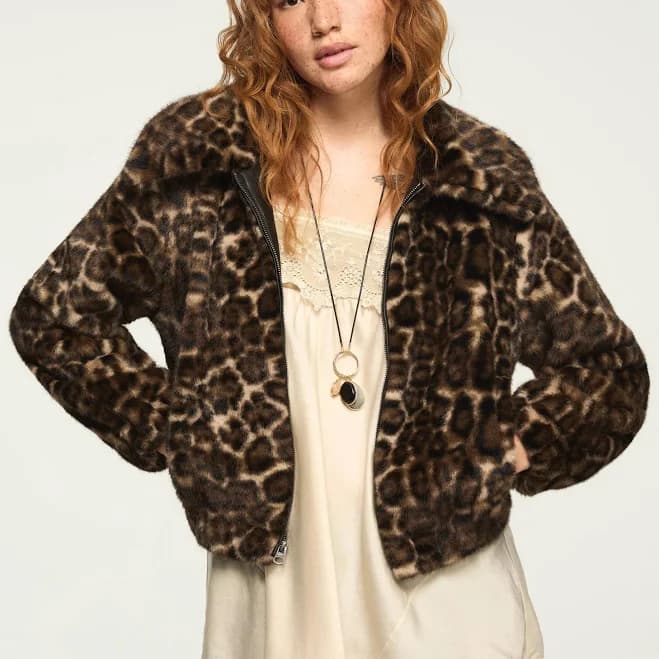 Lucky Brand Women's Leopard Faux Fur Coat