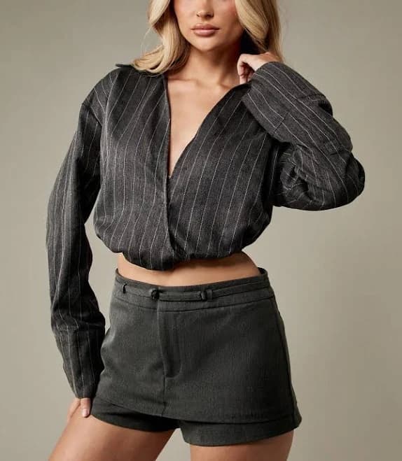 Missguided Cropped Long Sleeve Pinstripe Blouse