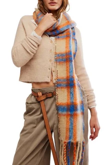 Free People Highland Plaid Skinny Scarf