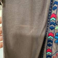 Johnny Was Cotton Embroidered 3/4 Sleeve Gray Tunic Top Size Small | eBay