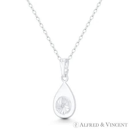 .925 Sterling Silver Tear-Drop CZ Crystal Necklace