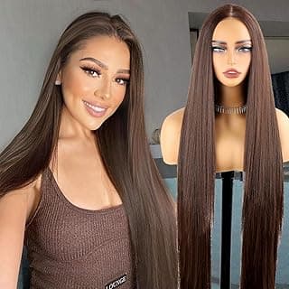 Chocalate Brown 40 Inch Synthetic Lace Front Wig13×5×1 Pre-Plucked Long Straight Lace Front Wigs Synthetic Hair,Heat-Resistant Hd Glueless Wigs 100 cm with 180% Density For Woman (Chocalate Brown )
