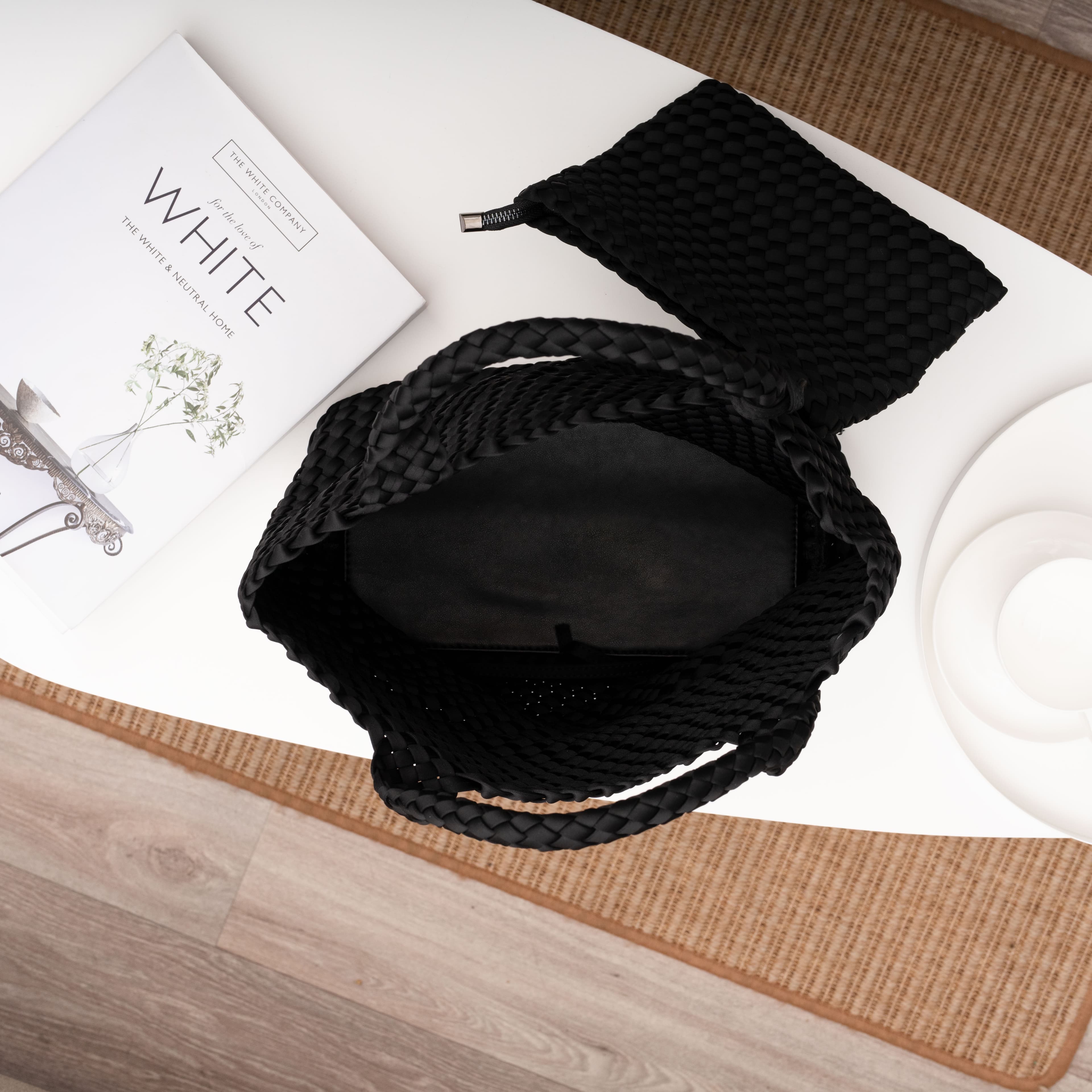 State of Bliss Designer Onyx Handwoven Neoprene Tote with Top Handle and Wristlet Clutch - Walmart.com