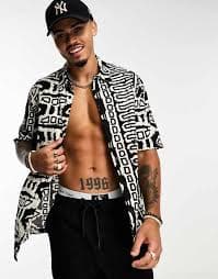 Bershka geometrical printed shirt in black and white | ASOS