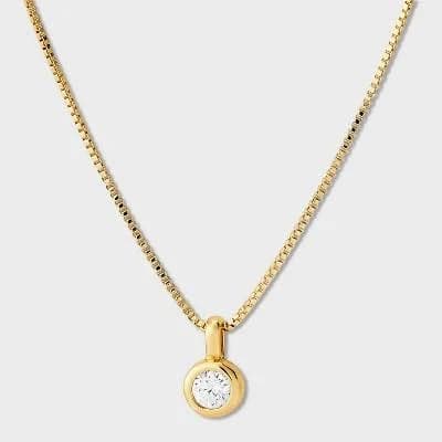14K Gold Plated Cubic Zirconia Round Necklace