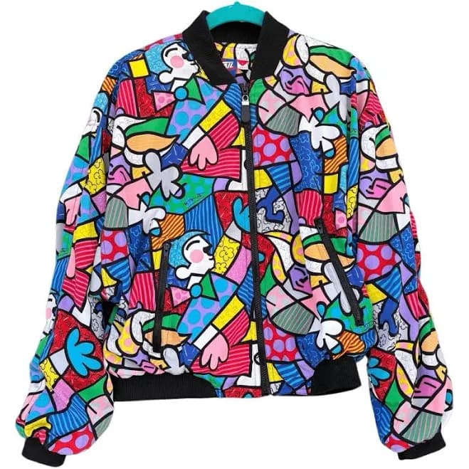 Vintage 90s Happy Pop Art Romero Britto Colorful Bomber Jacket Small