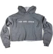 You are Loved Dark Heather Gray Cropped Hoodie