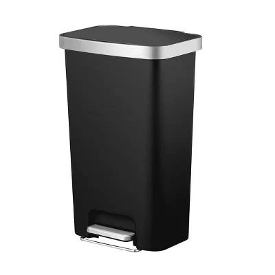 Racxily Kitchen Trash Can, 11.9 Gallon Resin Rectangular Step Lid Garbage Bin, Black