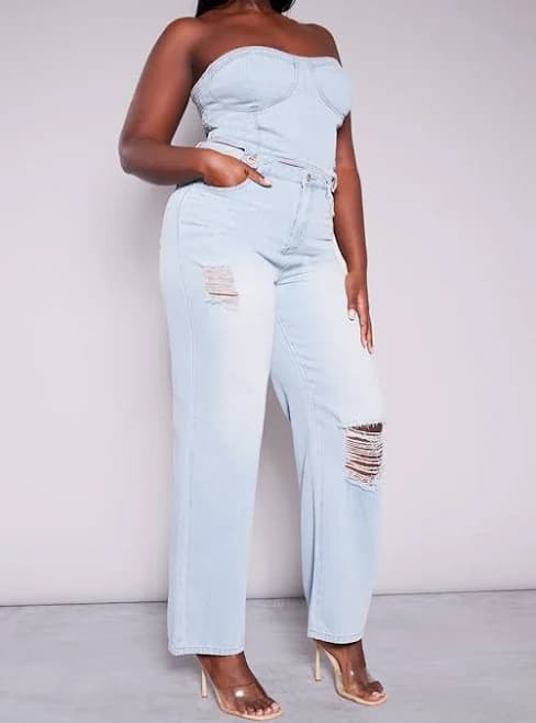 Women's Detachable Bandeau Denim Jumpsuit