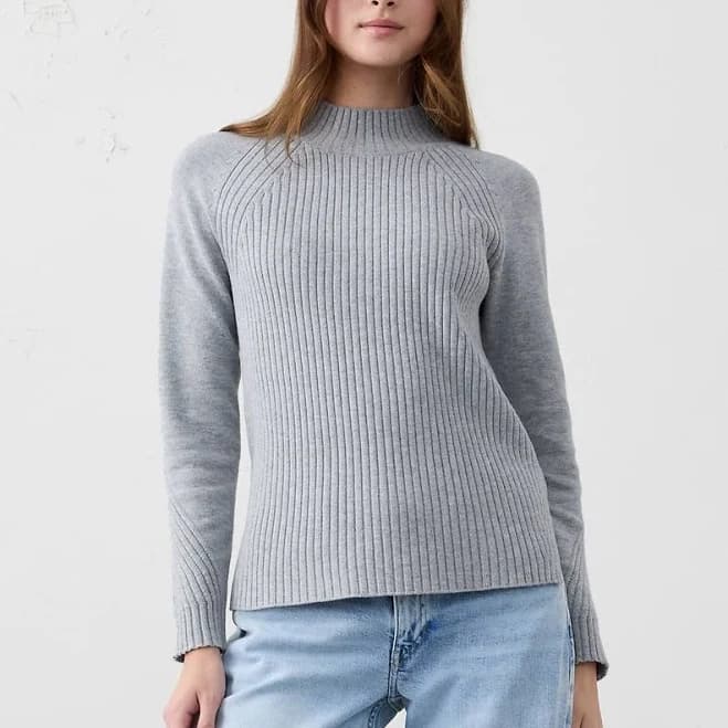 Women's Ribbed Mock-Neck Sweater Heather Gray Regular Size XS