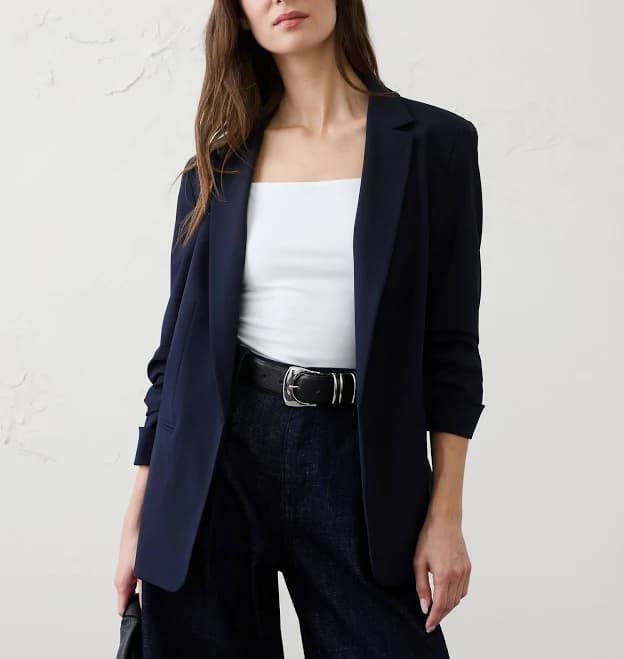 Preppy Women's Sculpted Stretch Ruched-Sleeve Blazer