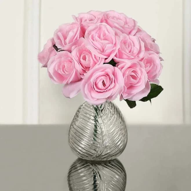 tableclothsfactory 12" Artificial Velvet-Like Rose Flower Bouquet Bush