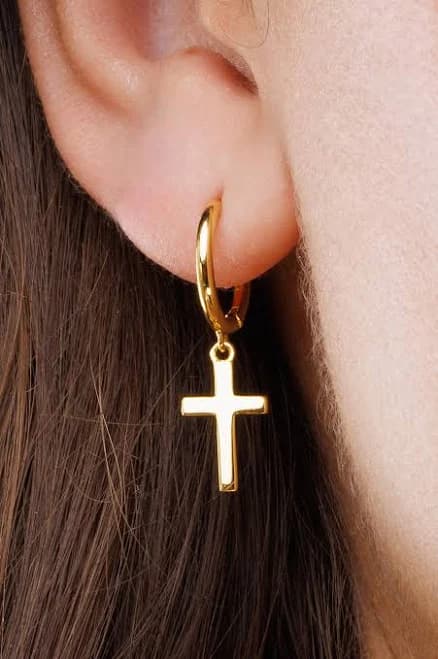 925 Sterling Silver Cross Huggie Hoop Earrings