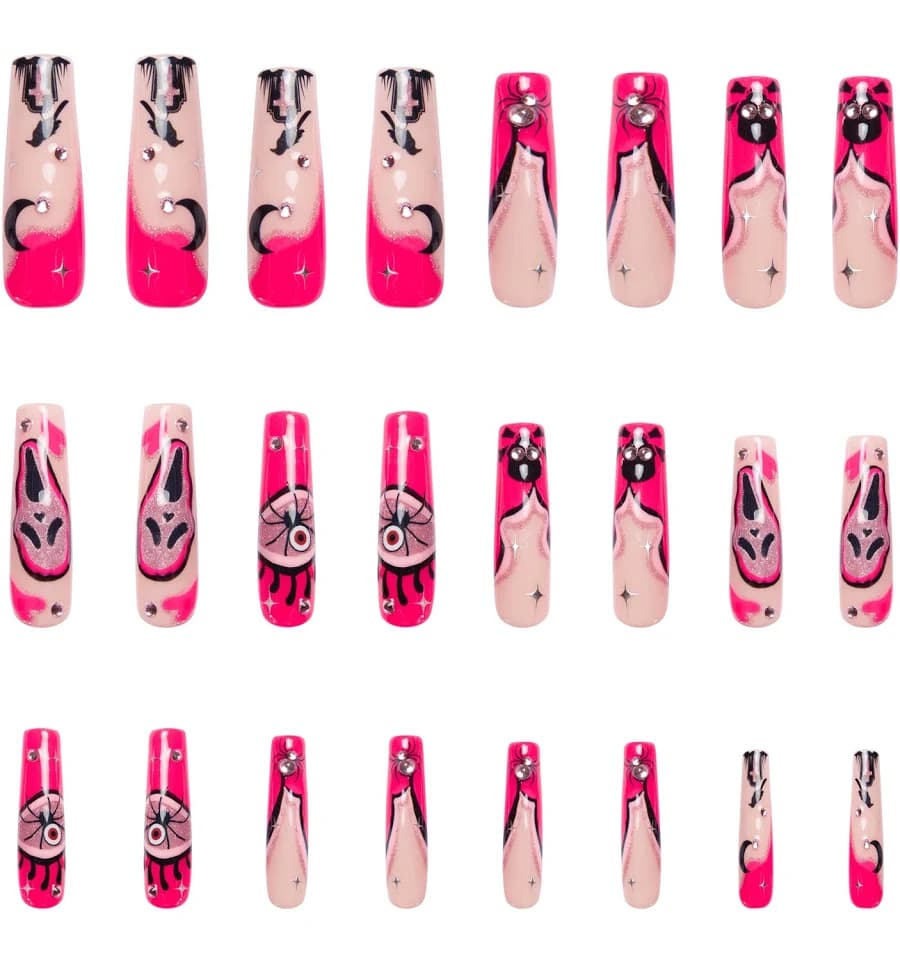 Pink Scream Handmade Nails GLOW IN THE DARK H338