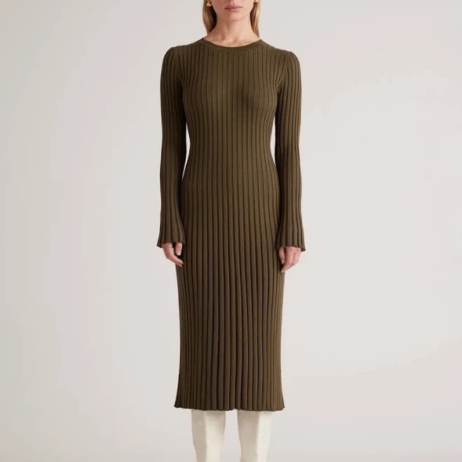 Quince Women's Ribbed Cotton Cashmere Midi Dress