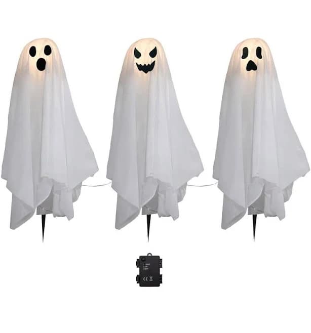 LumaBase Battery Operated Lighted Ghosts (Set of 3)