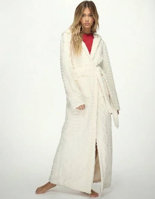 Missguided Full Length Hooded Plush Sherpa Bathrobe with Belt and Hood
