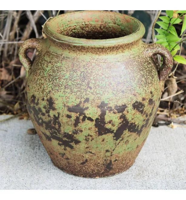 Bungalow Rose Handmade Weathered Terracotta Urn Planter with Handles
