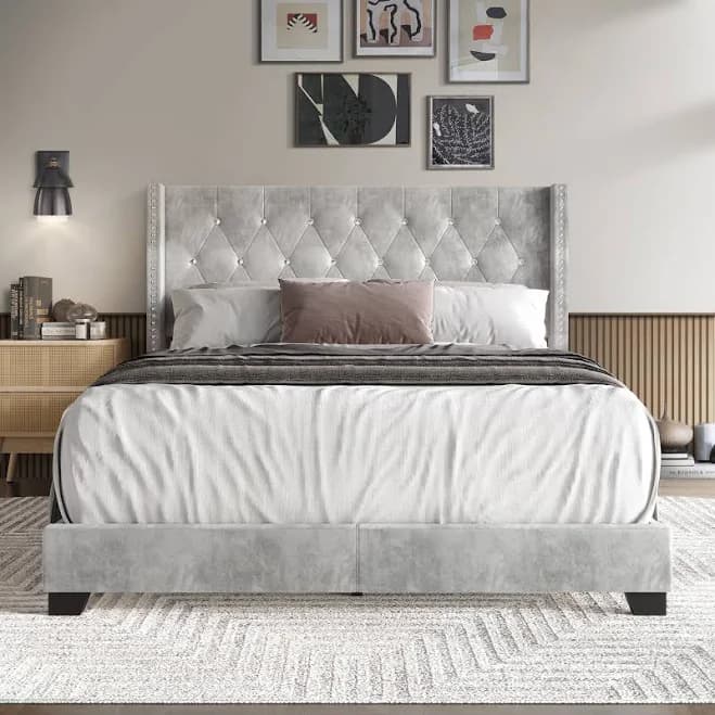 CraftPorch Glam Button Tufted Wingback Upholstered Bed