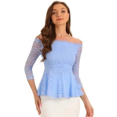Elegant Lace 3/4 Sleeve Off Shoulder Peplum Blouse