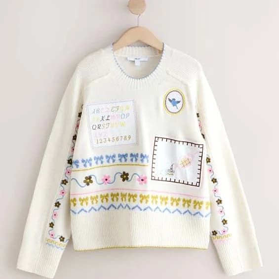 Next Ecru Embroidered Wool Jumper