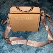 Steve Madden Beige Crossbody Bag with Logo Strap