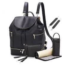 PU Leather Baby Diaper Bag Large Nappy Backpack with Changing Pad Bottler Warmer - Black 2