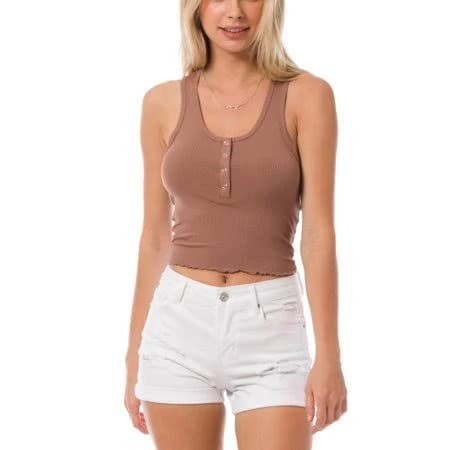 Sleeveless Rib Knit Scoop Neck Tank Top