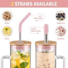 Amazon.com | Kodrine Tumbler with Lid and Straw, 20 oz Glass Coffee Tumbler with Handle, Smoothie Cup with Bamboo Lid | Time Marker | Silicone Protective Sleeve, BPA Free - Olive+Pink: Tumblers