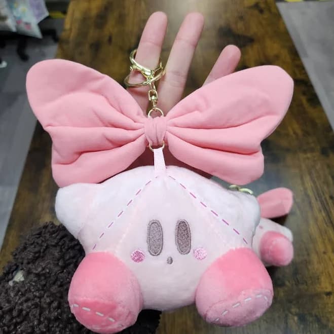 Kirby Plush Keyring with Pink Bow