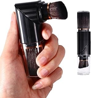 Vtrem Retractable Travel Makeup Brush: Black Kabuki Double-Ended Foundation Blush Brushes Mini Compact Face Brush with Cover Highlighter Flawless Powder Cosmetics
