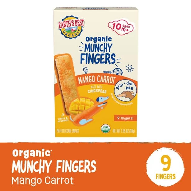 Earth's Best Organic Munchy Fingers Puffed Corn Snacks
