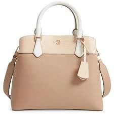 Tory Burch Robinson Colorblock Tan and Cream Shoulder Bag with Gold Hardware