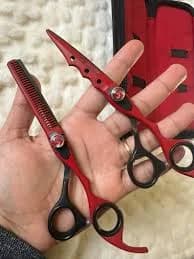 Black and Red Barber Scissors - Stainless Steel Hair Shears - Professional Hair Grooming set
