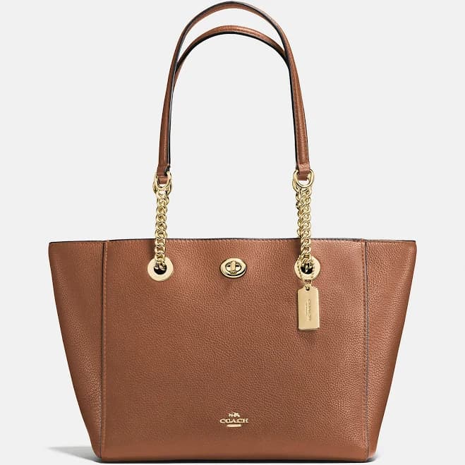 Coach Turnlock Leather Chain Tote