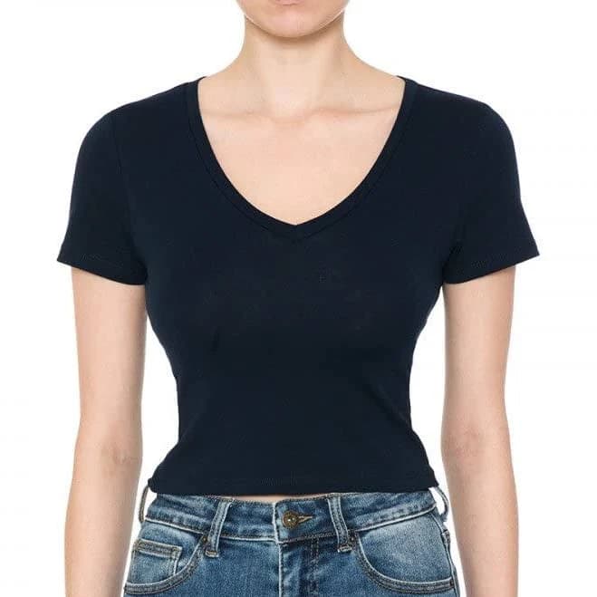 Women's Fitted V-Neck Short Sleeve Cotton Stretch Tee Shirt