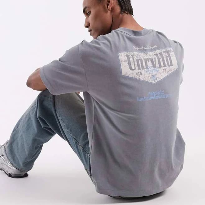 ASOS DESIGN heavyweight oversized t-shirt with text graphic in gray wash