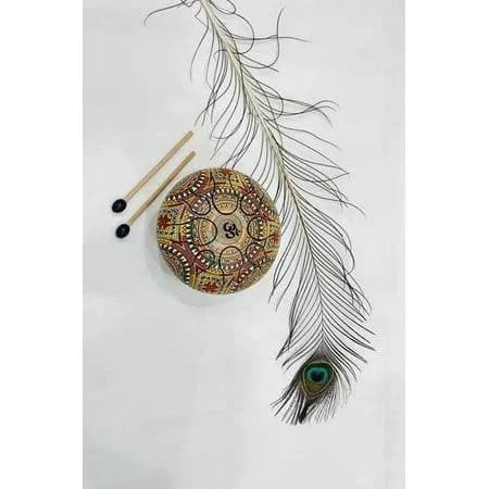 Narayani Crafts Traditional Drum with Vibrant Yellow Base, Includes 2 Sticks, Musical Instrument for Music and Gifting