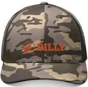 BILLY Camouflage Trucker Hat (Orange Horizontal Logo - Embroidery) - One size / Camo Olive